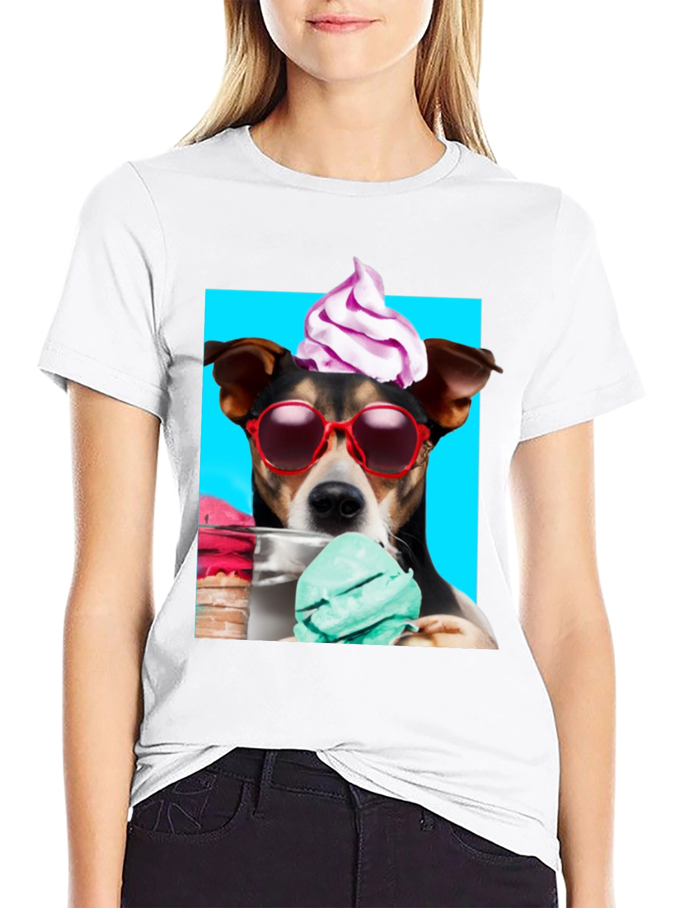 Black Dog with Ice Cream Black Graphic Tee view 9