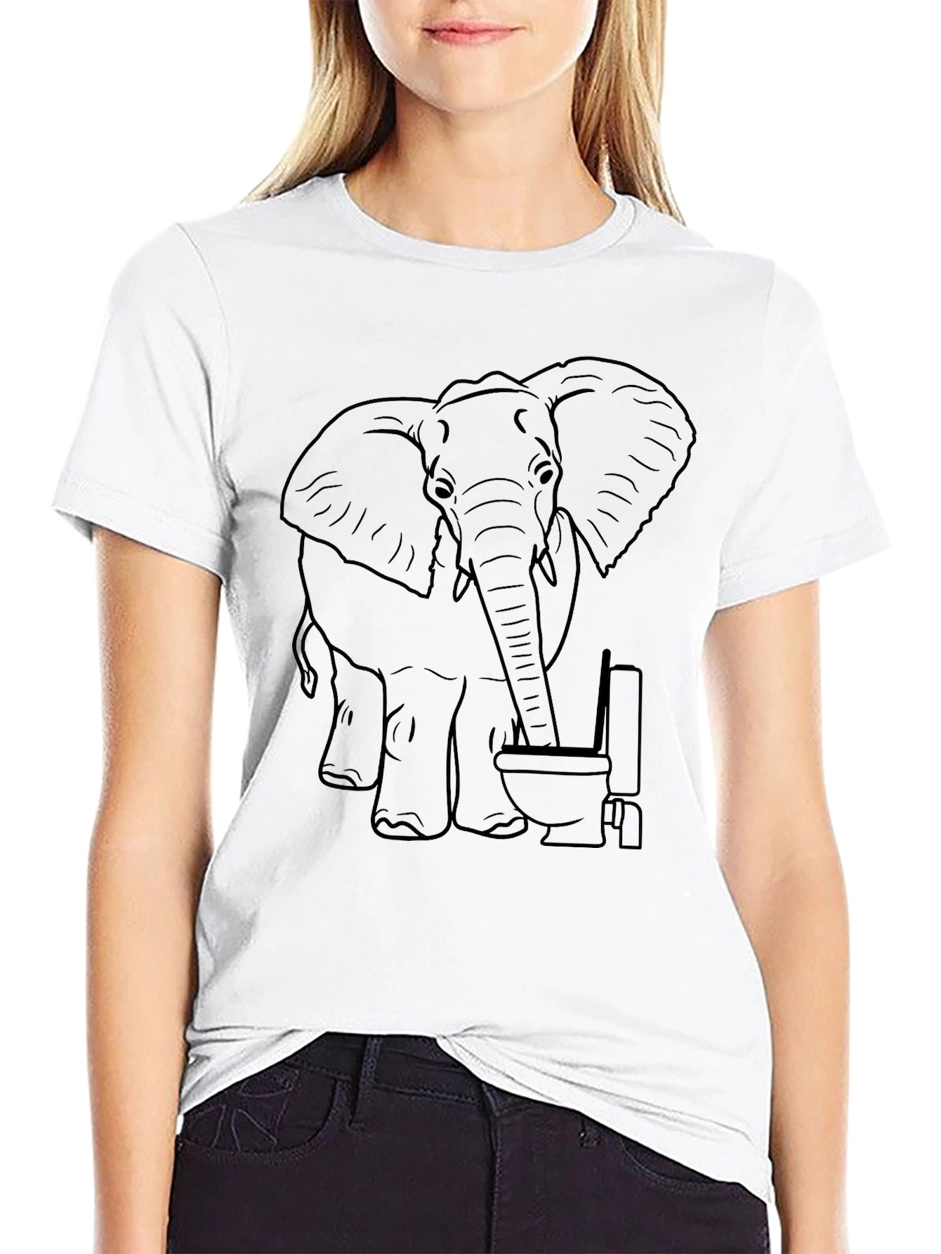 Black Elephant Toilet Humor Graphic Tee - Black Cotton T-Shirt view 9