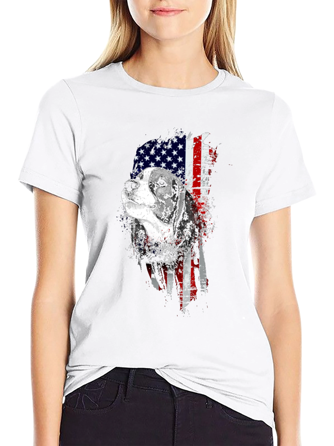 Black Patriotic Beagle Dog American Flag Graphic Tee view 9