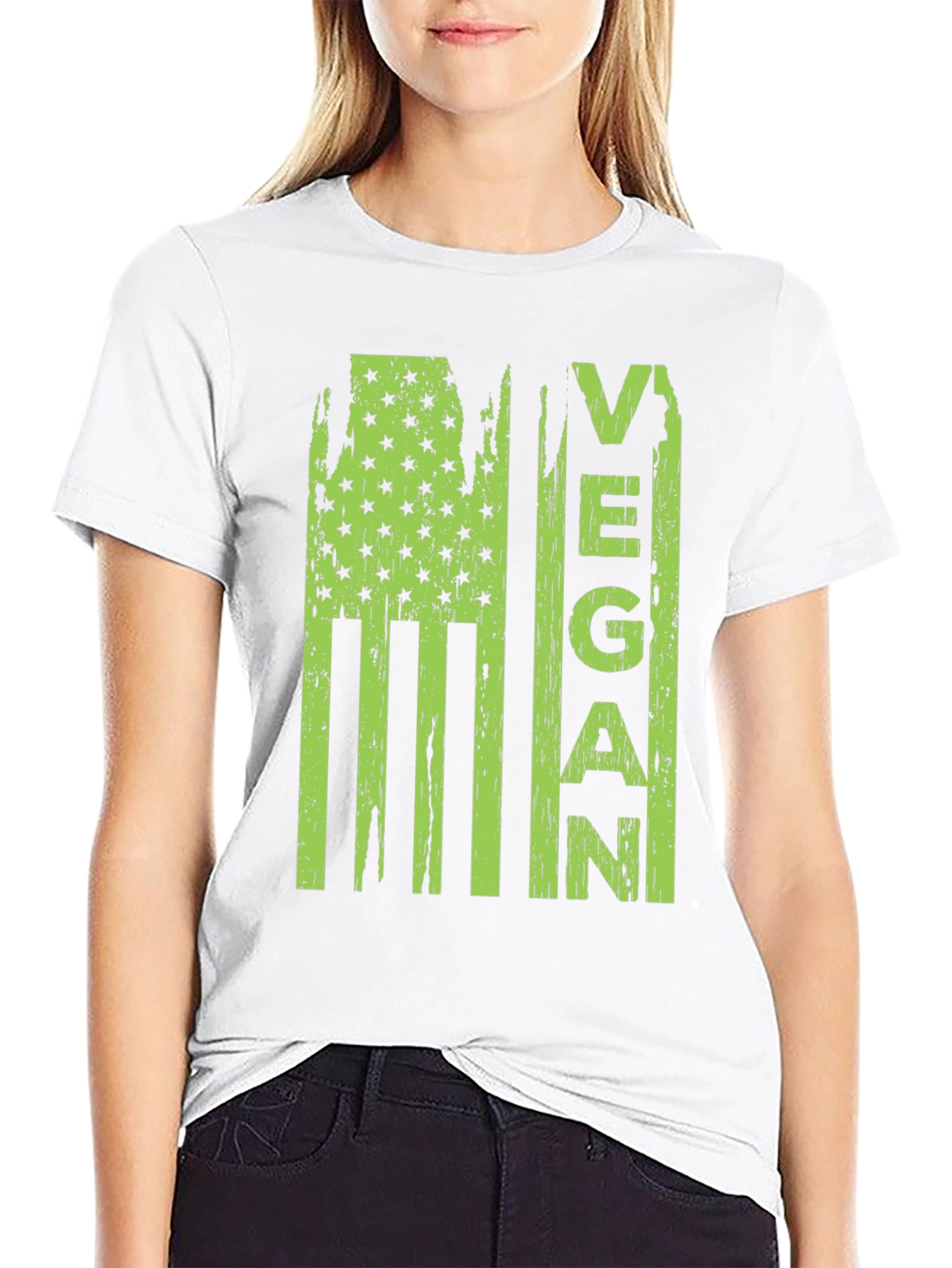 Black Vegan American Flag Graphic T-Shirt view 9