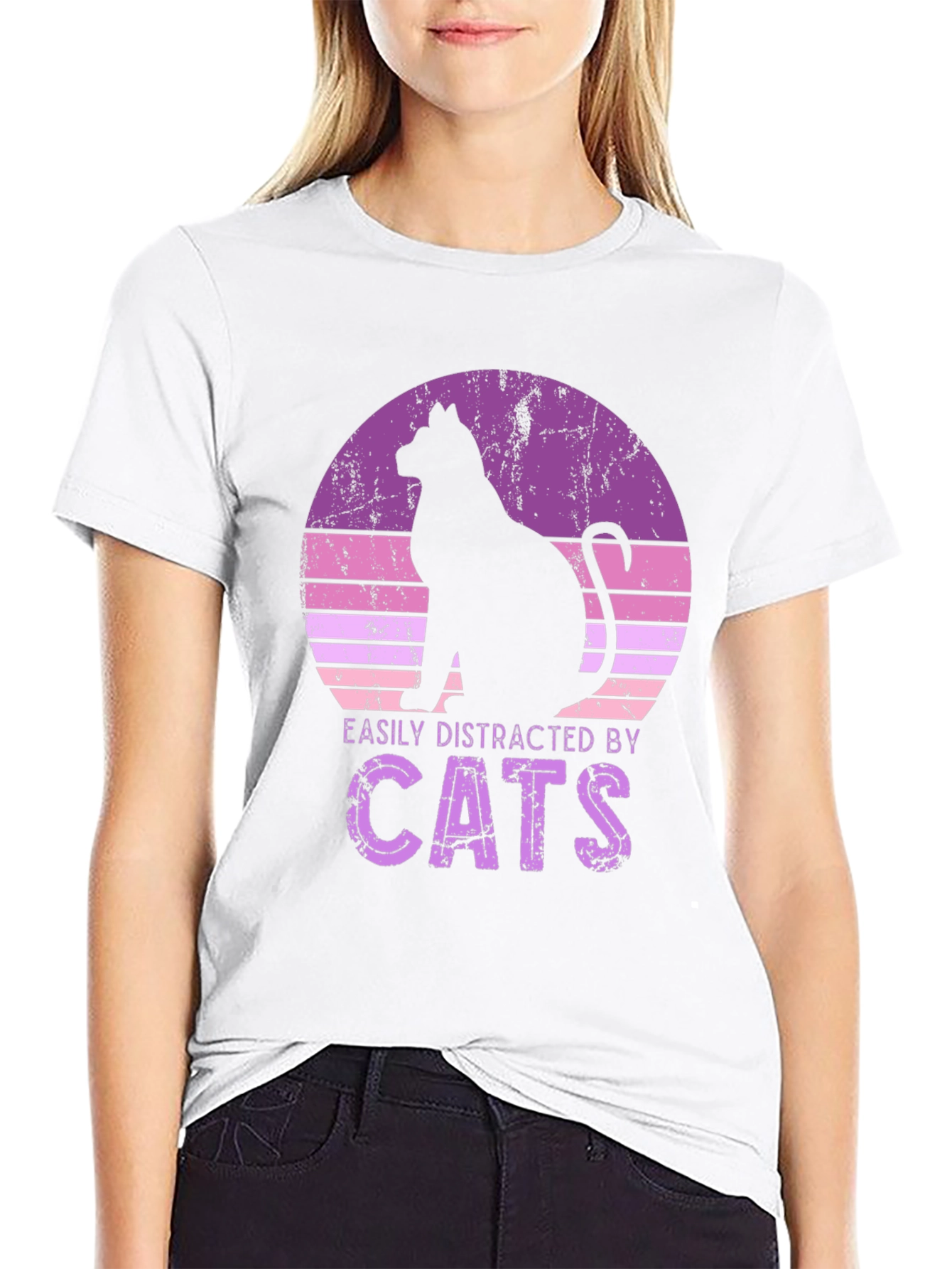 Black Easily Distracted By Cats Black T-Shirt view 9