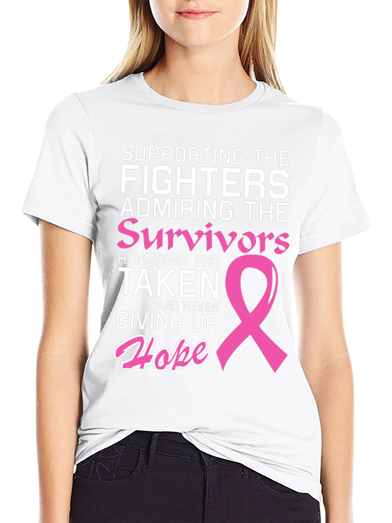 Black Breast Cancer Awareness T-Shirt: Fighters, Survivors, Hope view 9