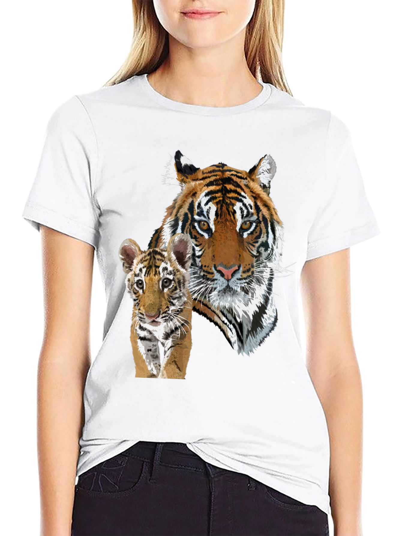 Black Tiger & Cub Graphic Tee - Unisex Black T-Shirt view 9