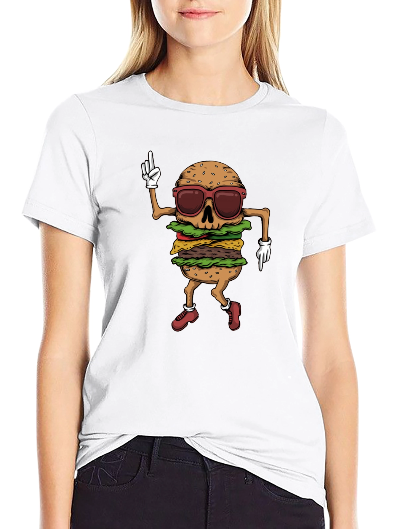 Black Burger Skeleton T-Shirt - Funny Graphic Tee view 9