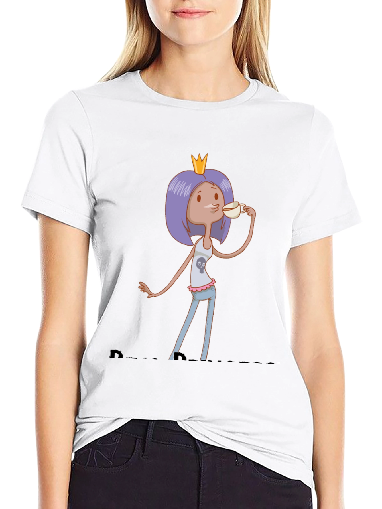 Black Cartoon Princess Tea Party T-Shirt view 9