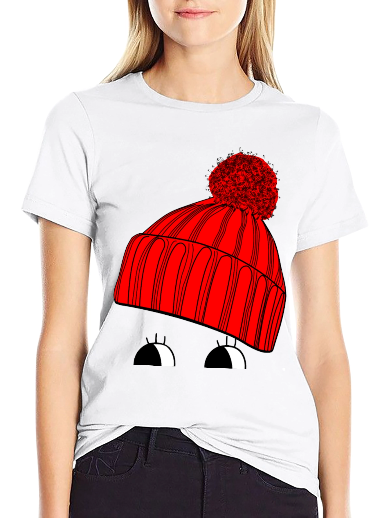 Black Whimsical Winter Hat Graphic Tee - Unisex Black T-Shirt view 9