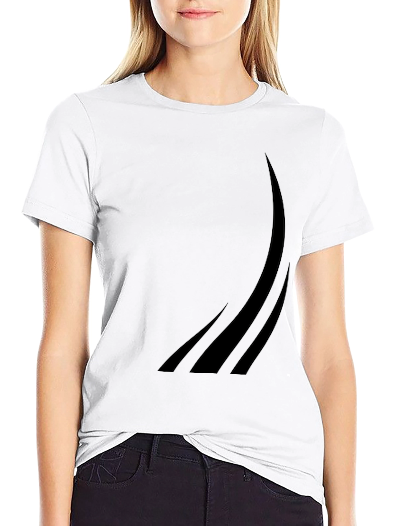 Black Men's Black Graphic Tee - Modern Curved Design view 9
