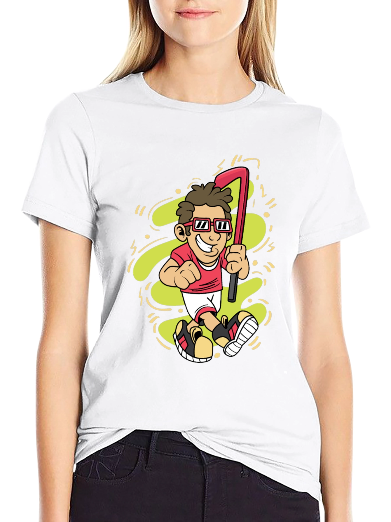 Black Cartoon Golfer Graphic Tee - Black Casual T-Shirt view 9