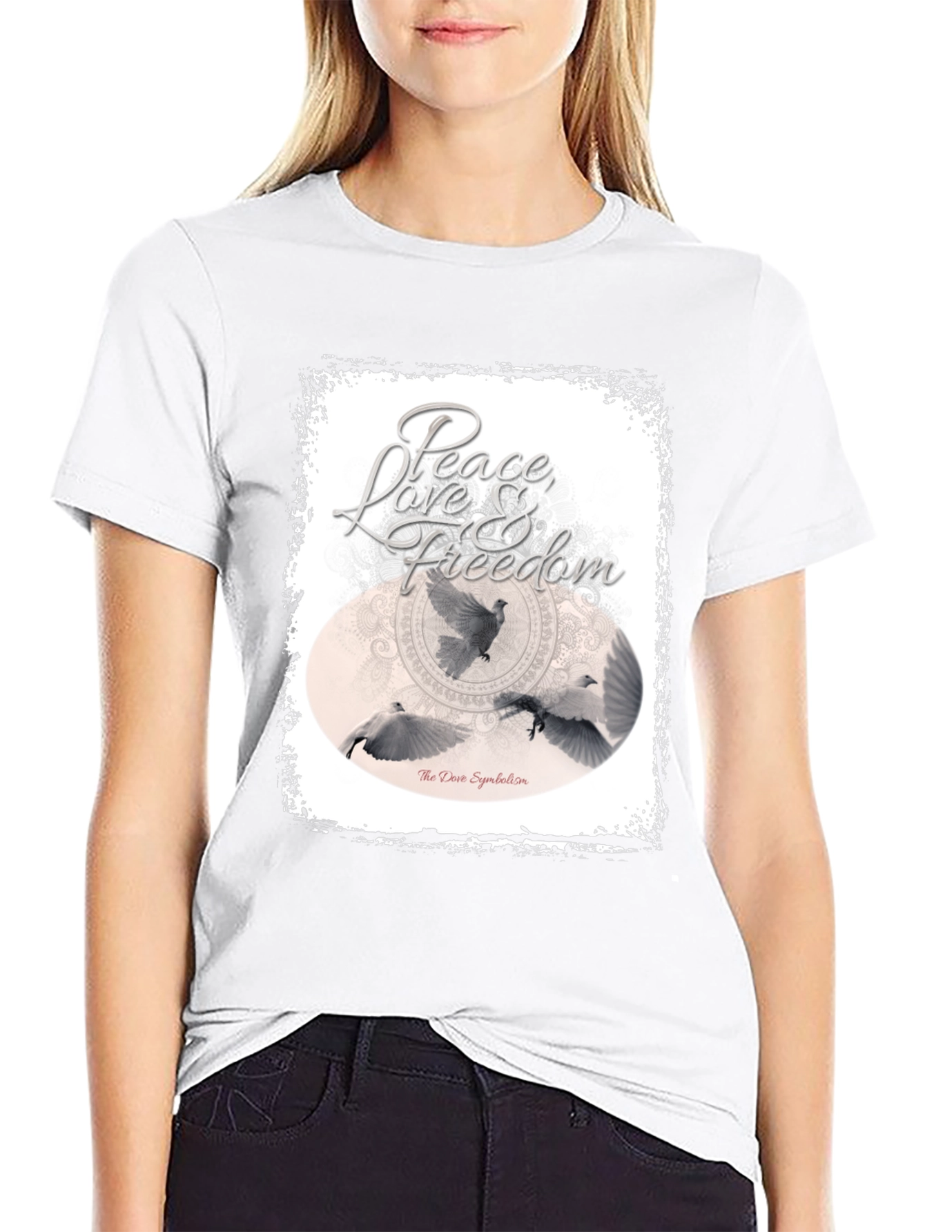 Black Peace Love Freedom Dove Graphic T-Shirt view 9