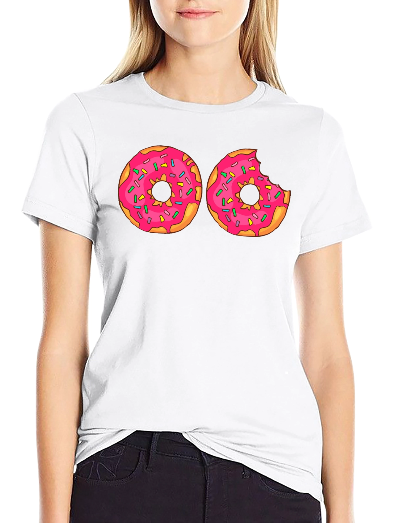 Black Donut Graphic T-Shirt - Pink Frosted Donuts Tee view 9