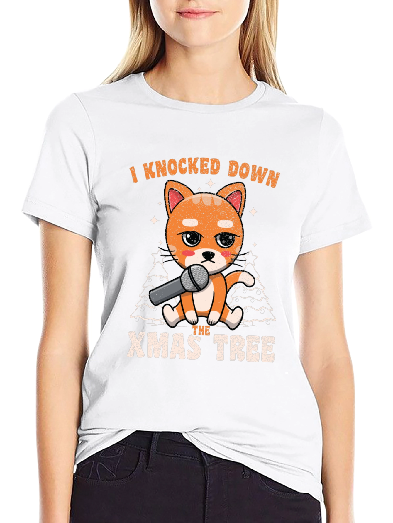 Black Funny Christmas Cat Knocked Down Xmas Tree T-Shirt view 9