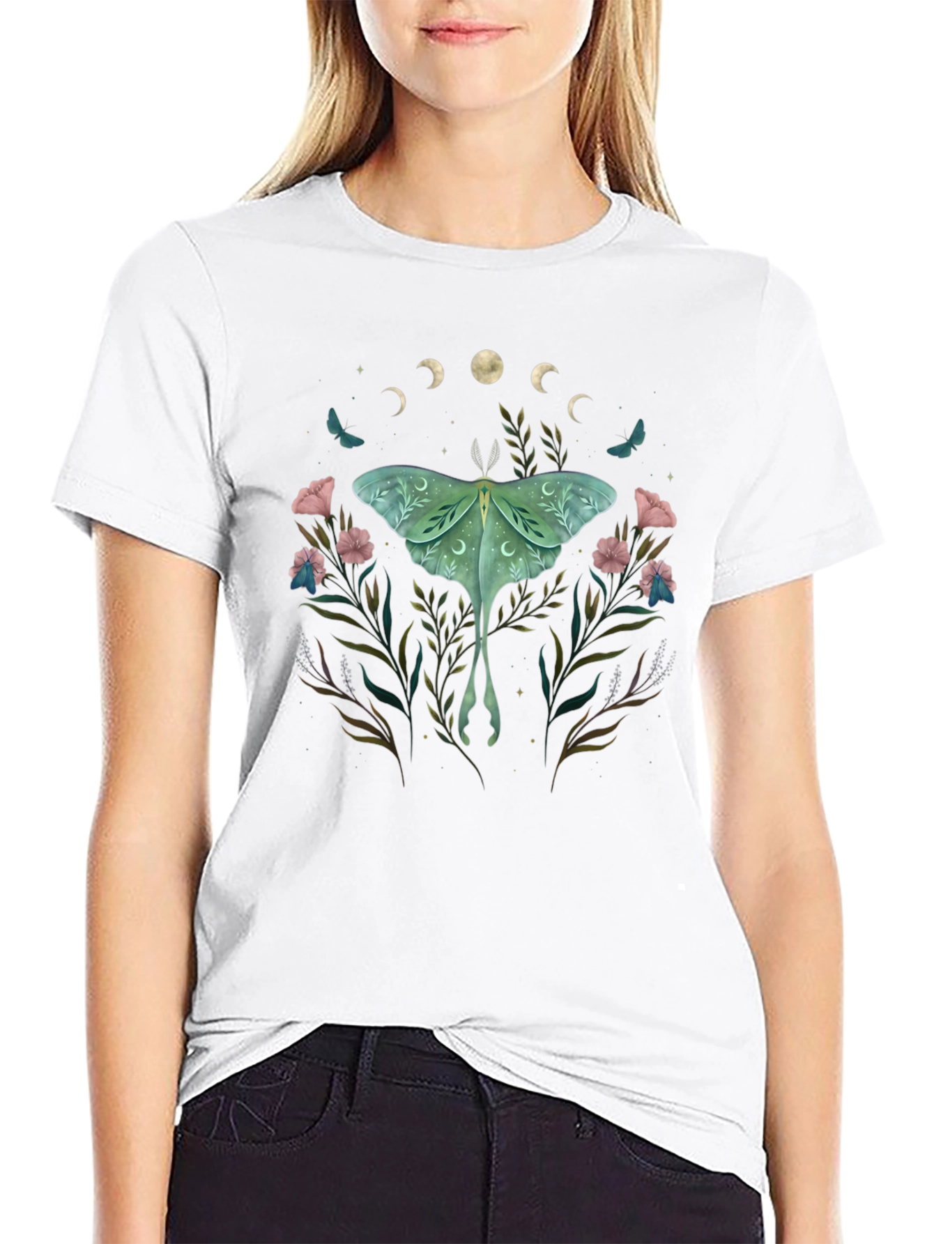 Black Luna Moth Floral T-Shirt view 9