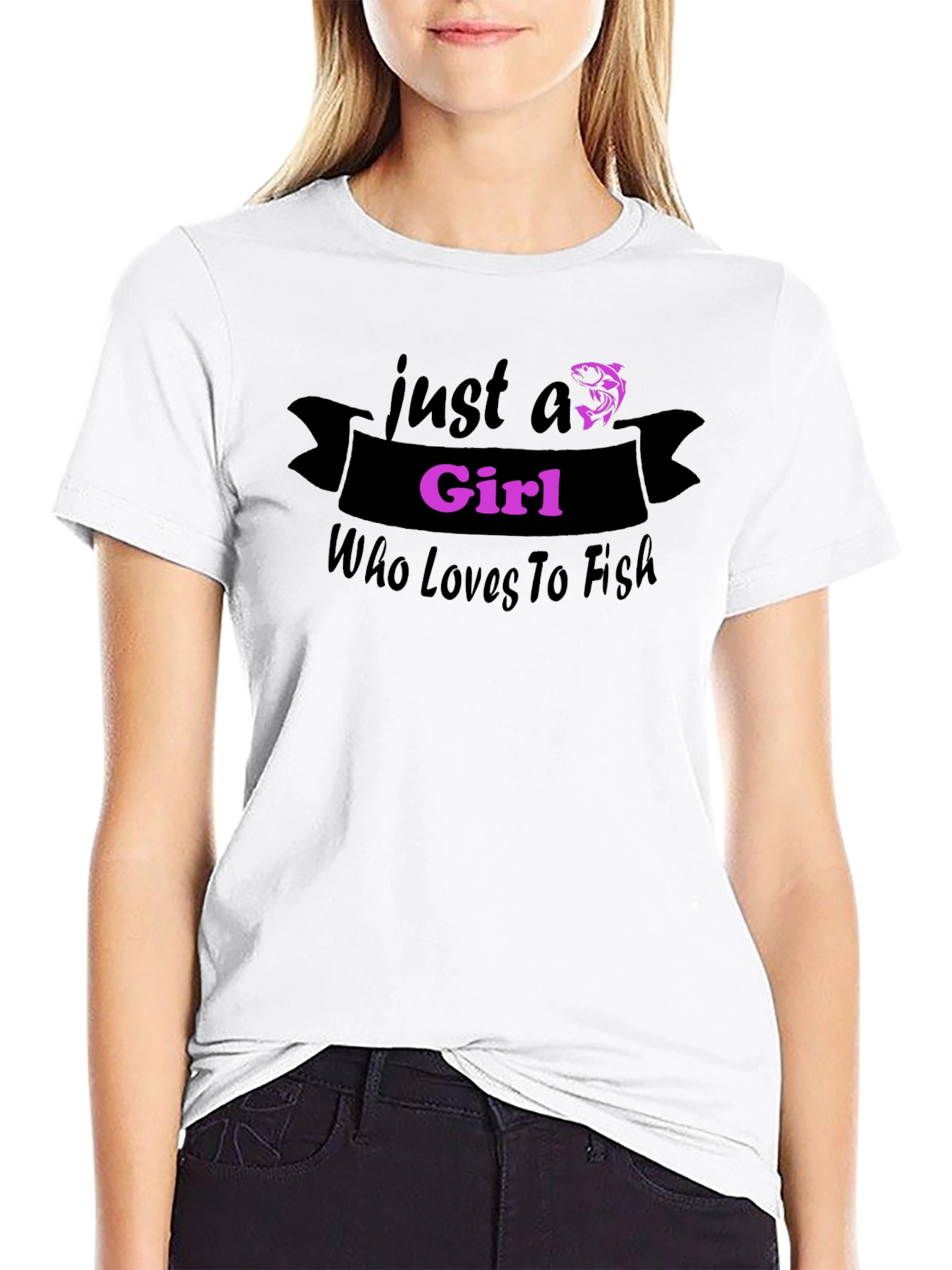Black Just a Girl Who Loves to Fish T-Shirt view 9