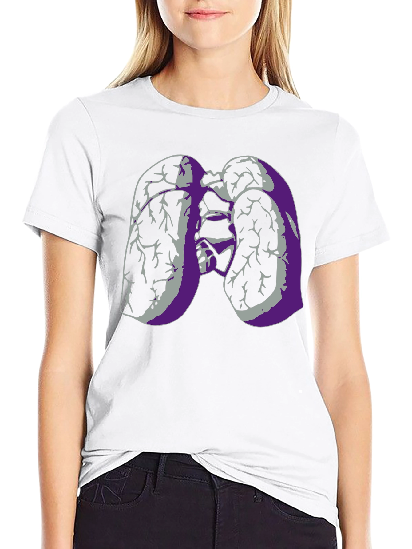Black Lung Anatomy Graphic Print Black T-Shirt view 9