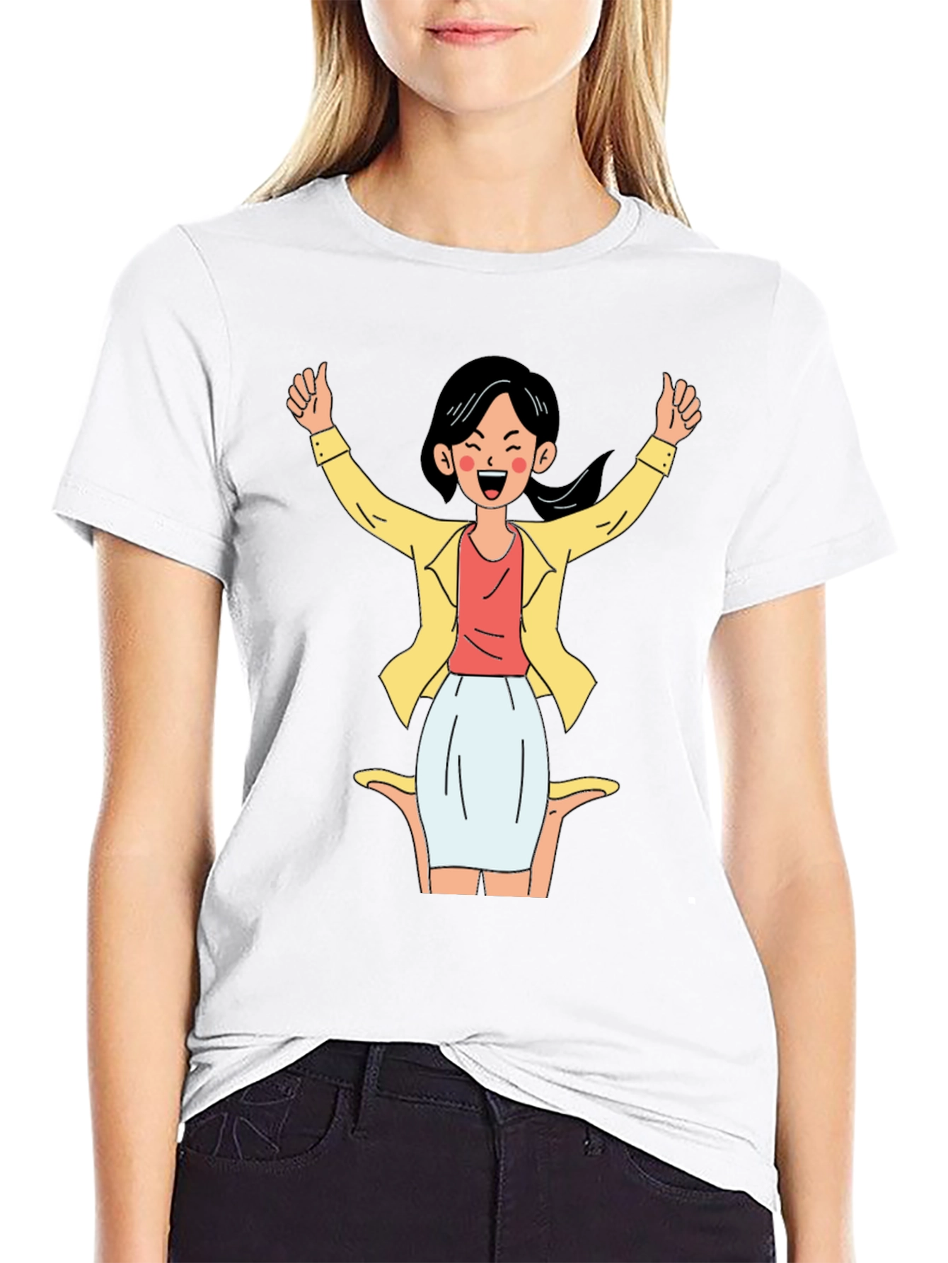 Black Black T-Shirt with Cartoon Woman Graphic view 9
