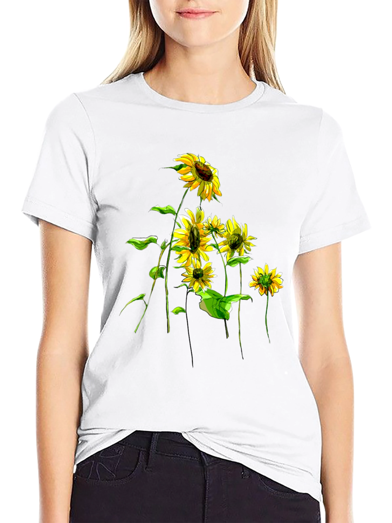Black Sunflower Graphic Tee - Stylish Black T-Shirt view 9