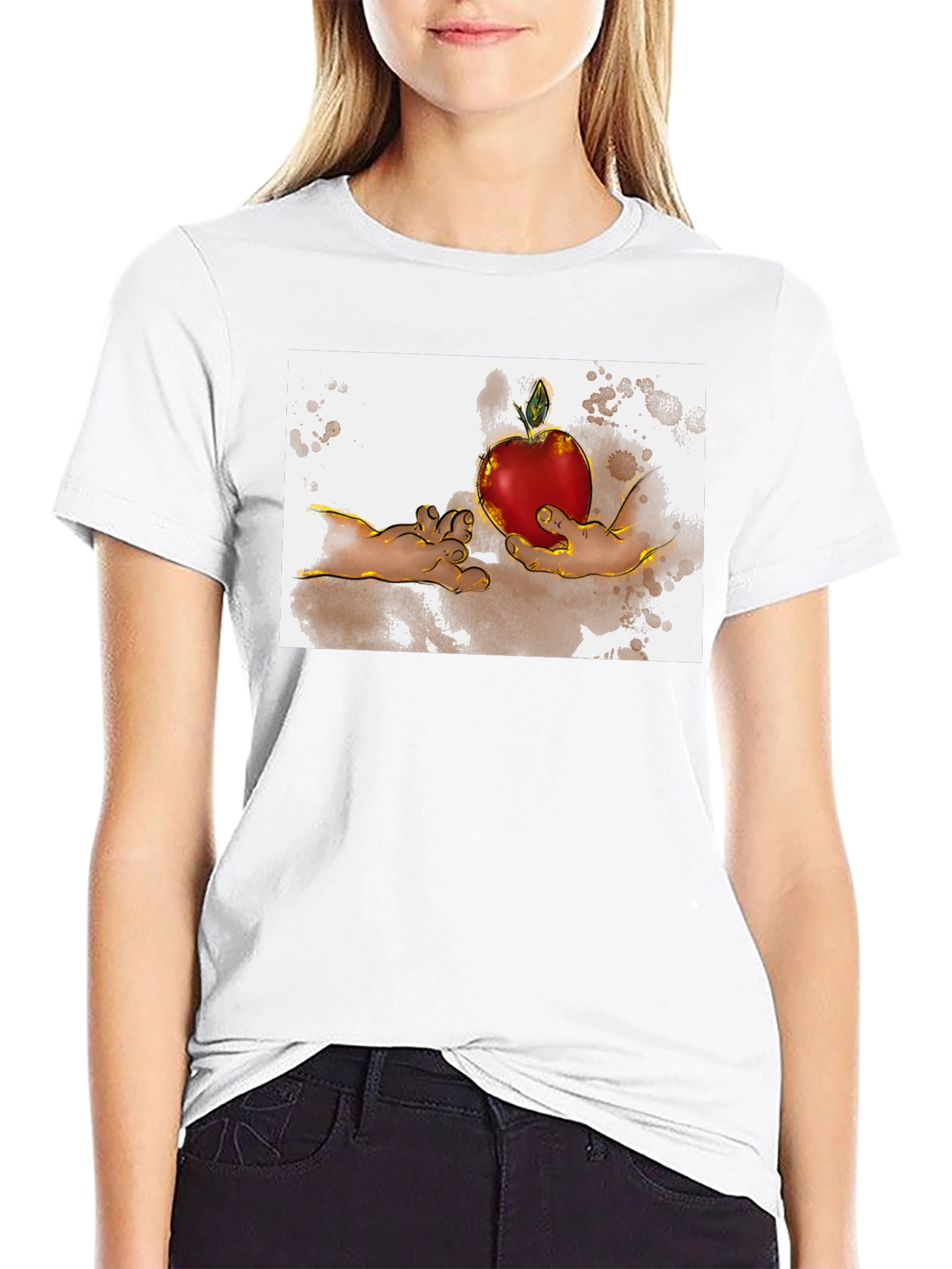 Black Creation of Adam Apple Graphic T-Shirt view 9