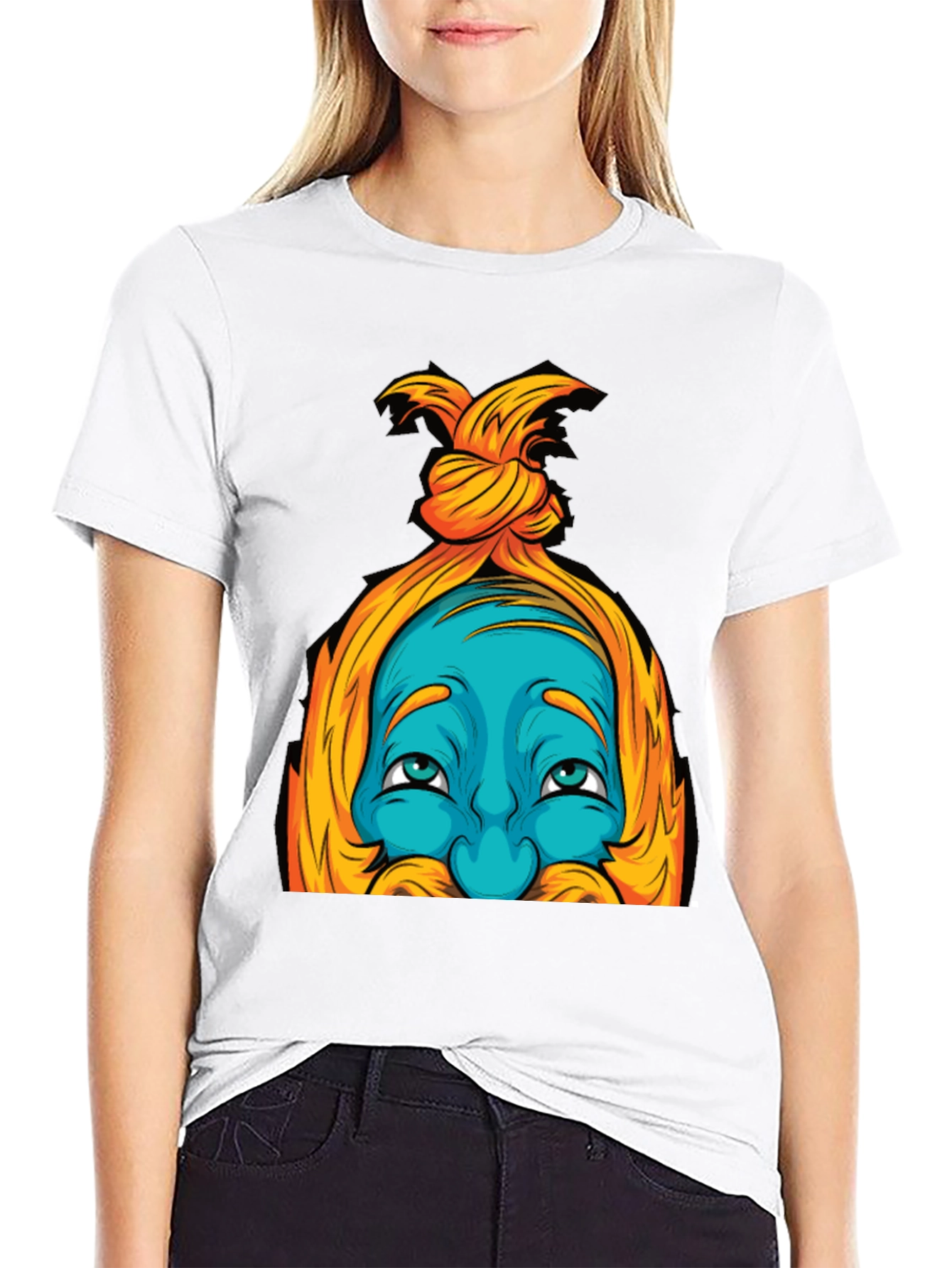Black Blue Cartoon Face Graphic T-Shirt view 9