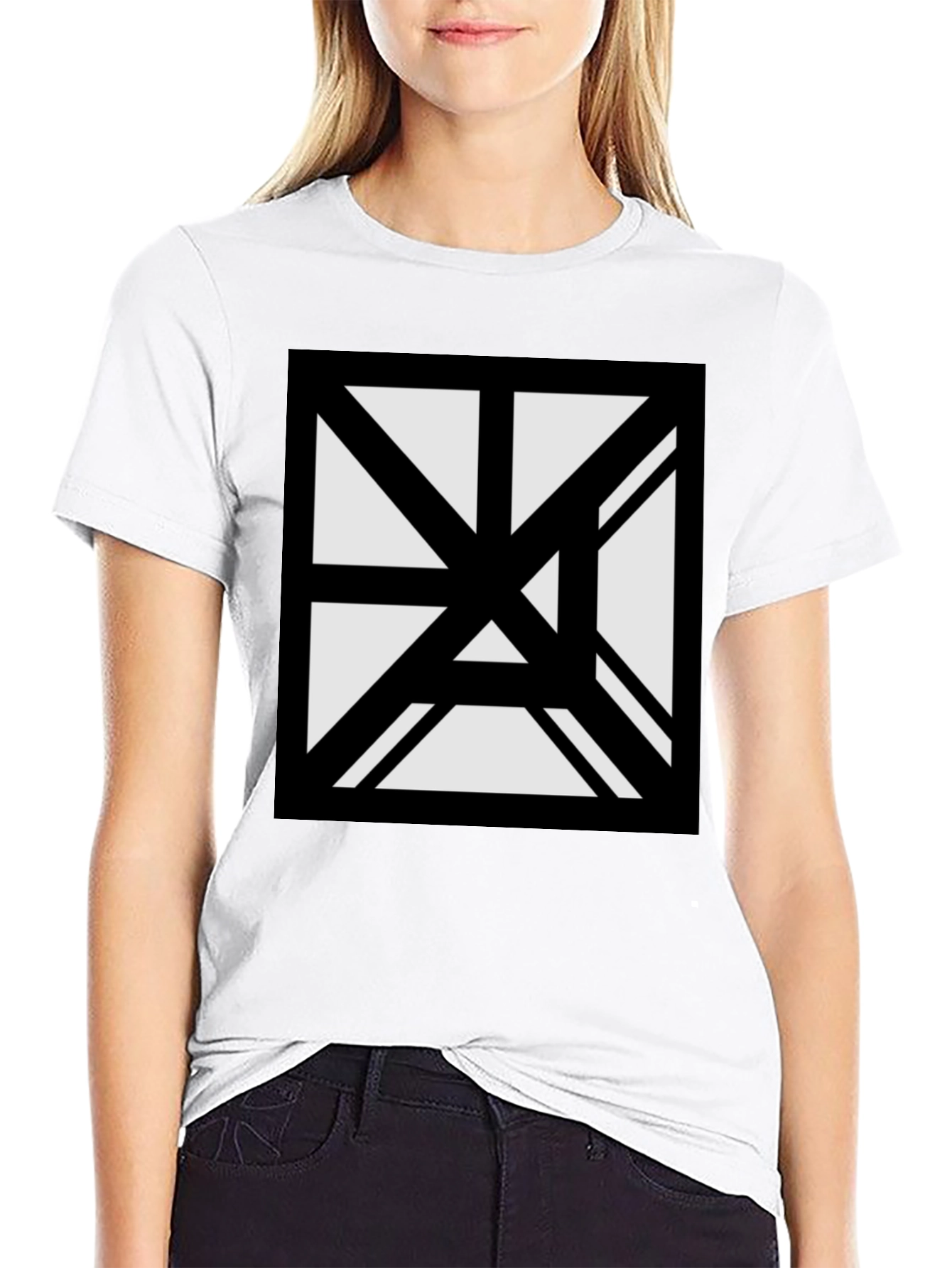 Black Abstract Geometric Graphic Black T-Shirt view 9