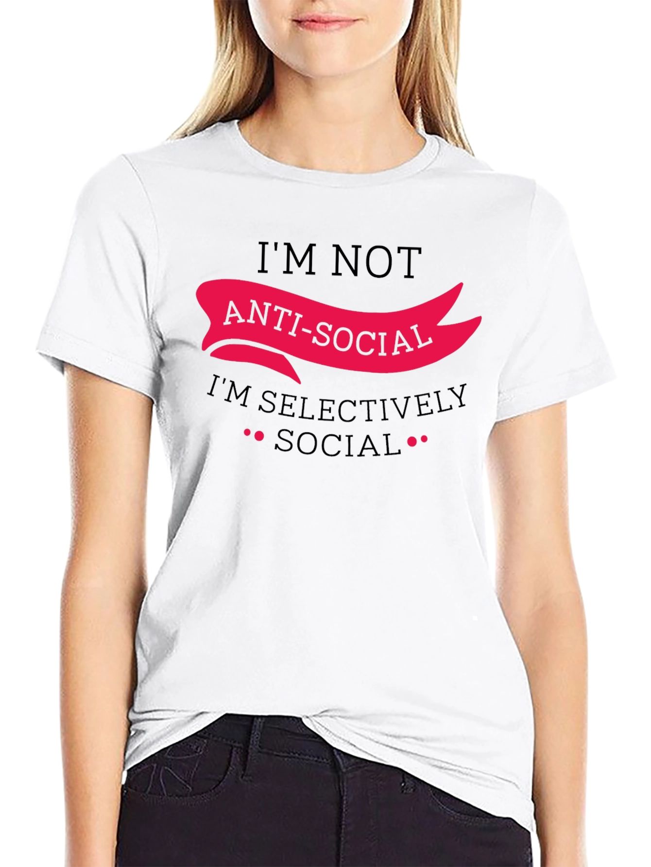 Black Anti-Social Selectively Social Funny Graphic Tee view 9