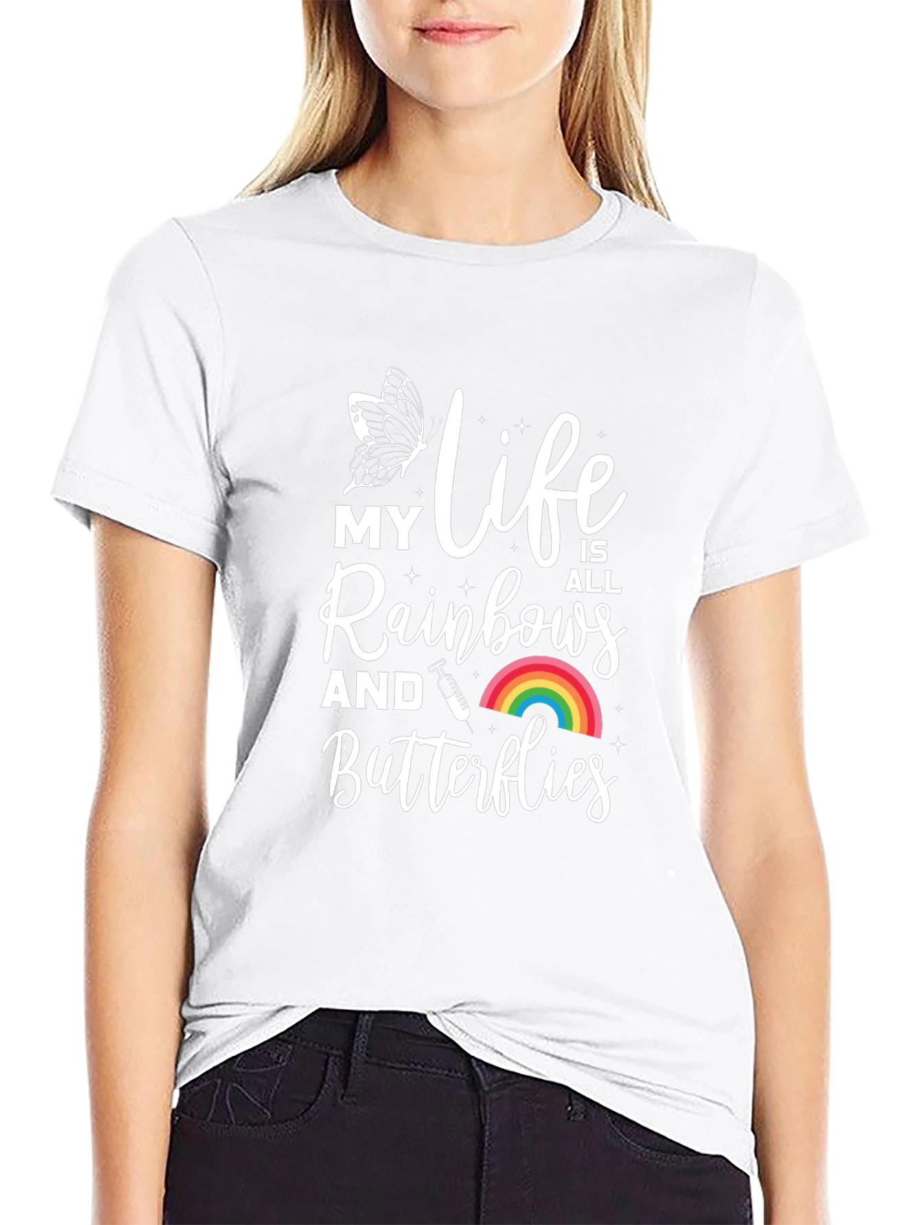Black My Life Is All Rainbows and Butterflies T-Shirt view 9