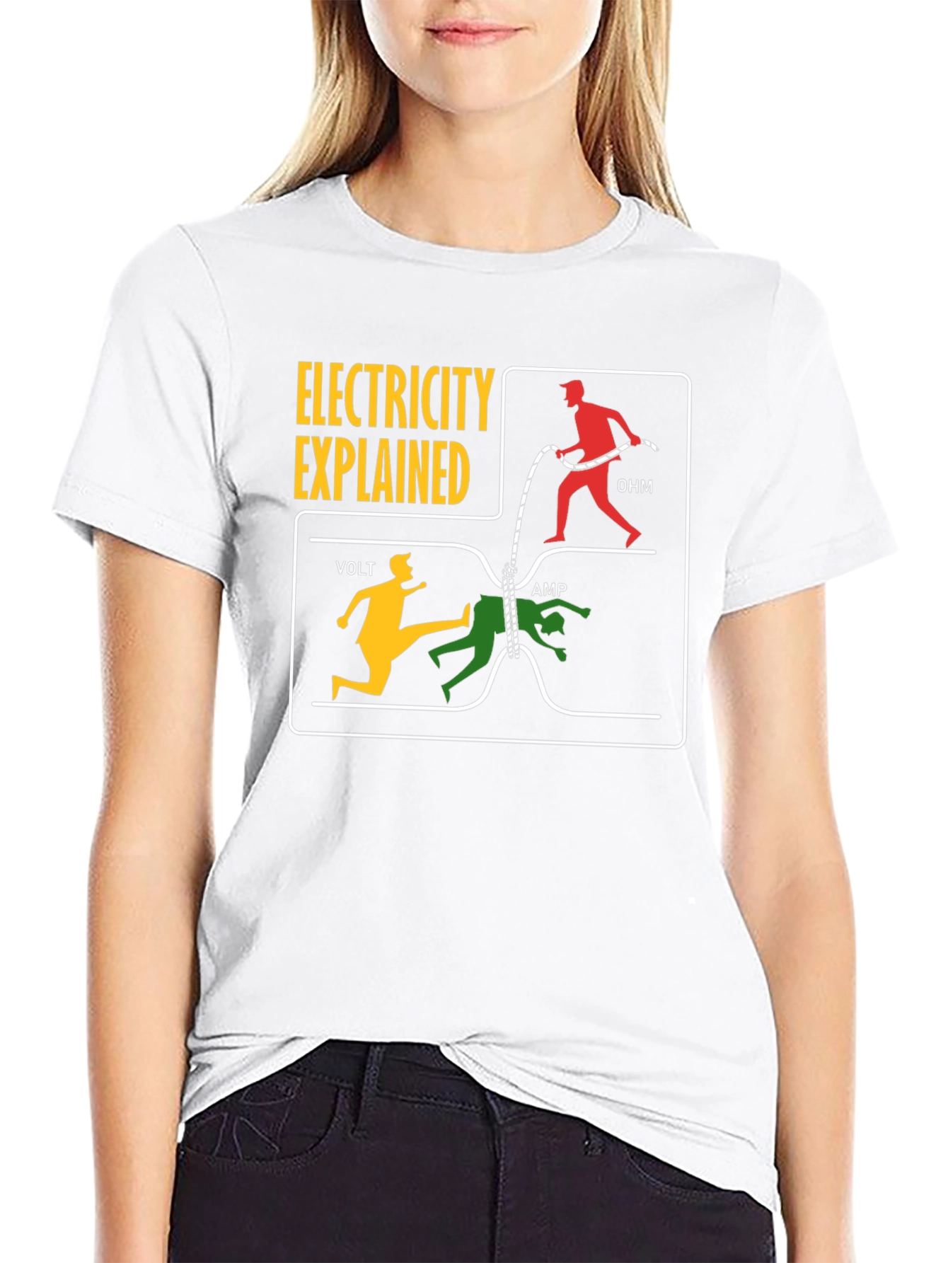 Black Electricity Explained T-Shirt: Volt, Amp, Ohm Funny Science Tee view 9