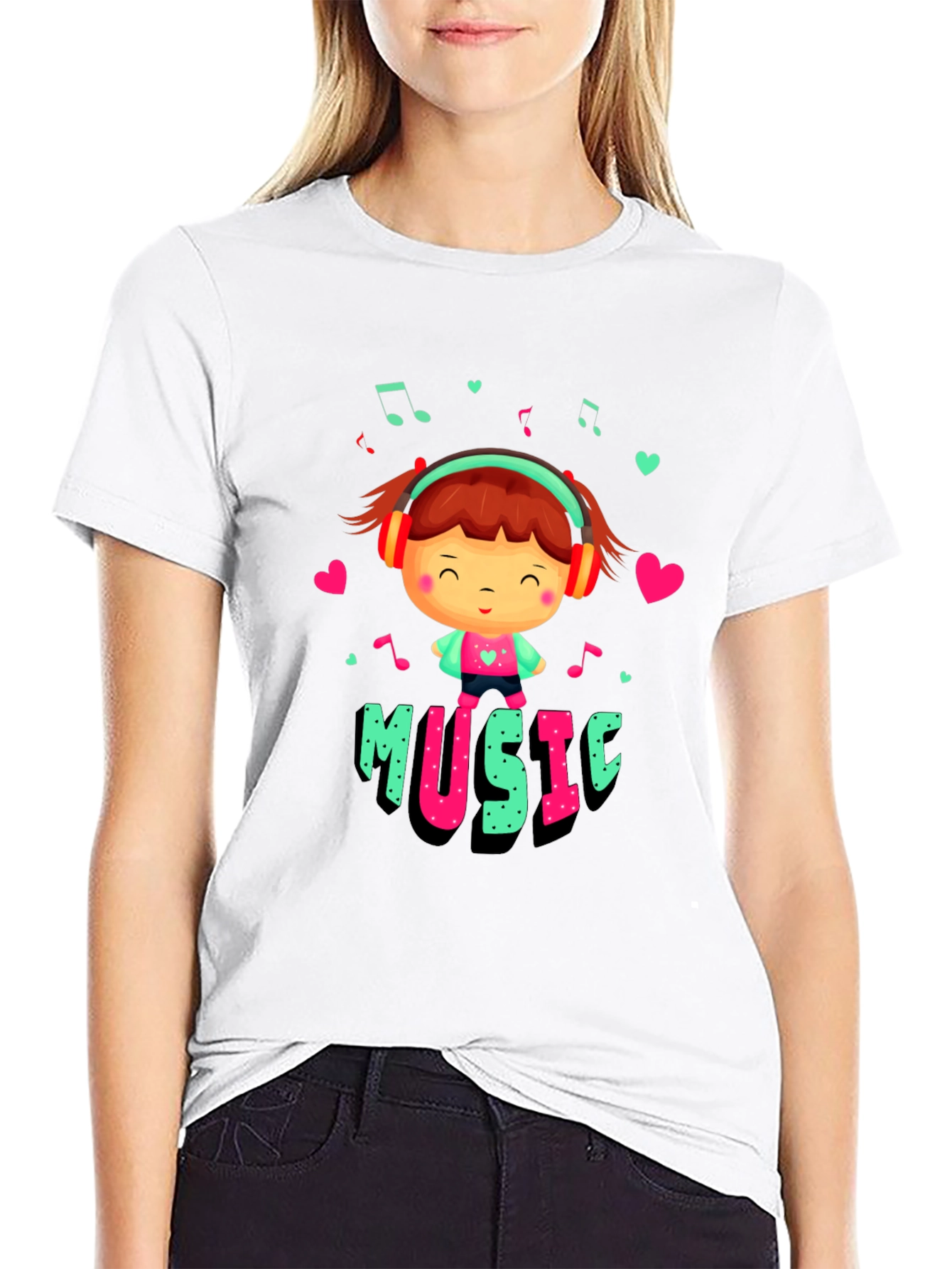 Black Cute Music Lover Graphic T-Shirt view 9