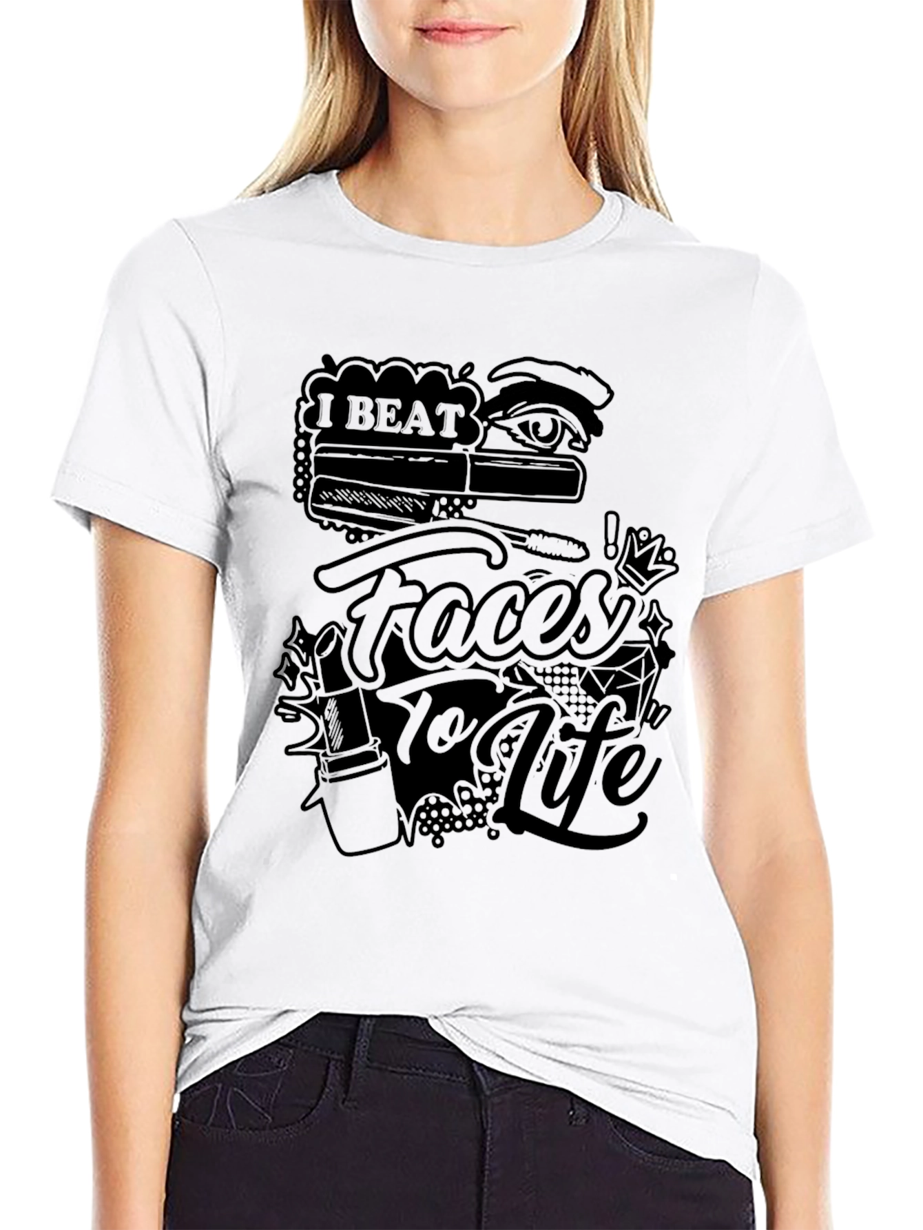 Black I Beat Faces to Life Graphic T-Shirt - Makeup Artist Tee view 9