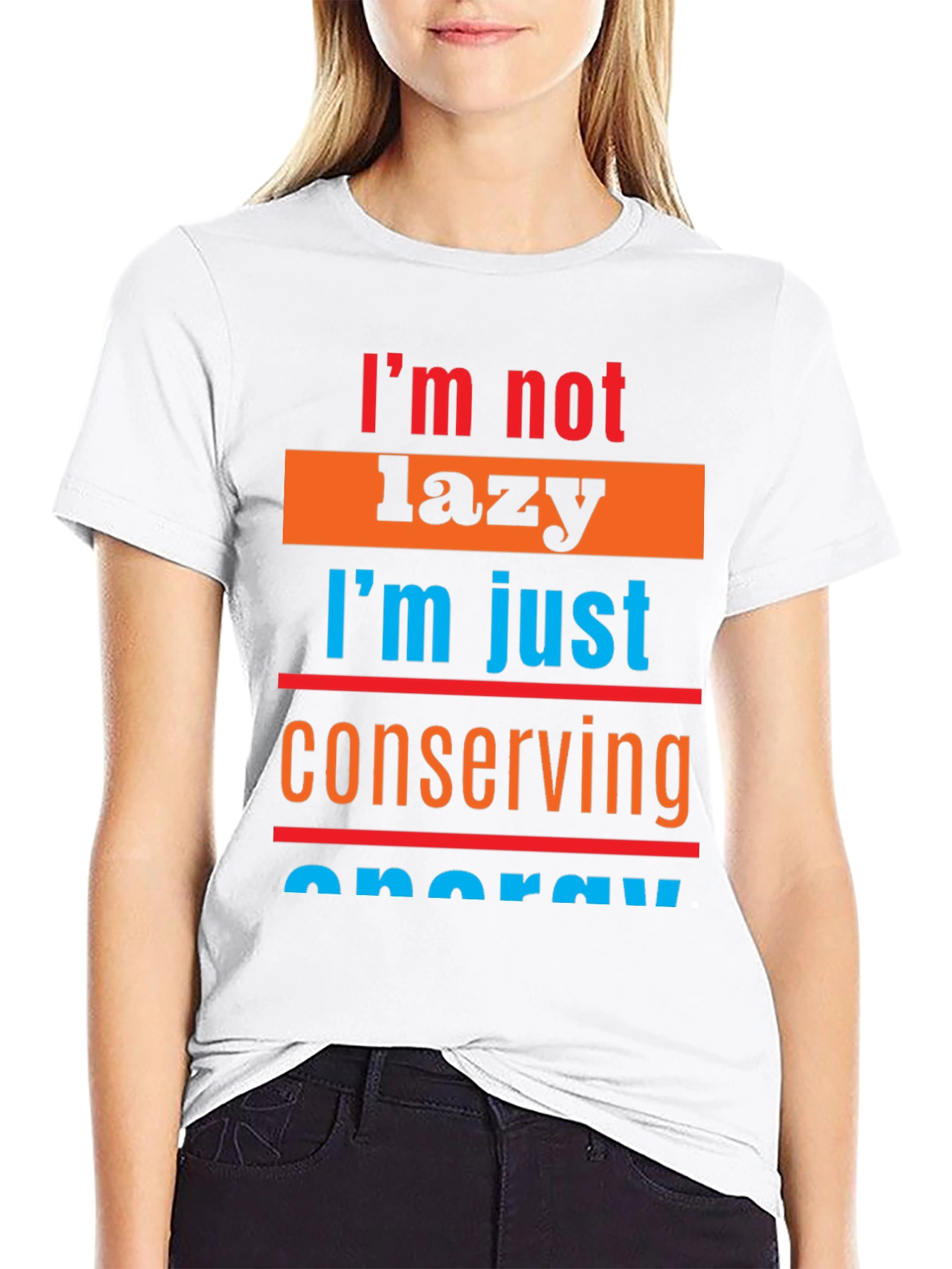 Black Lazy Conserving Energy Graphic Tee view 9