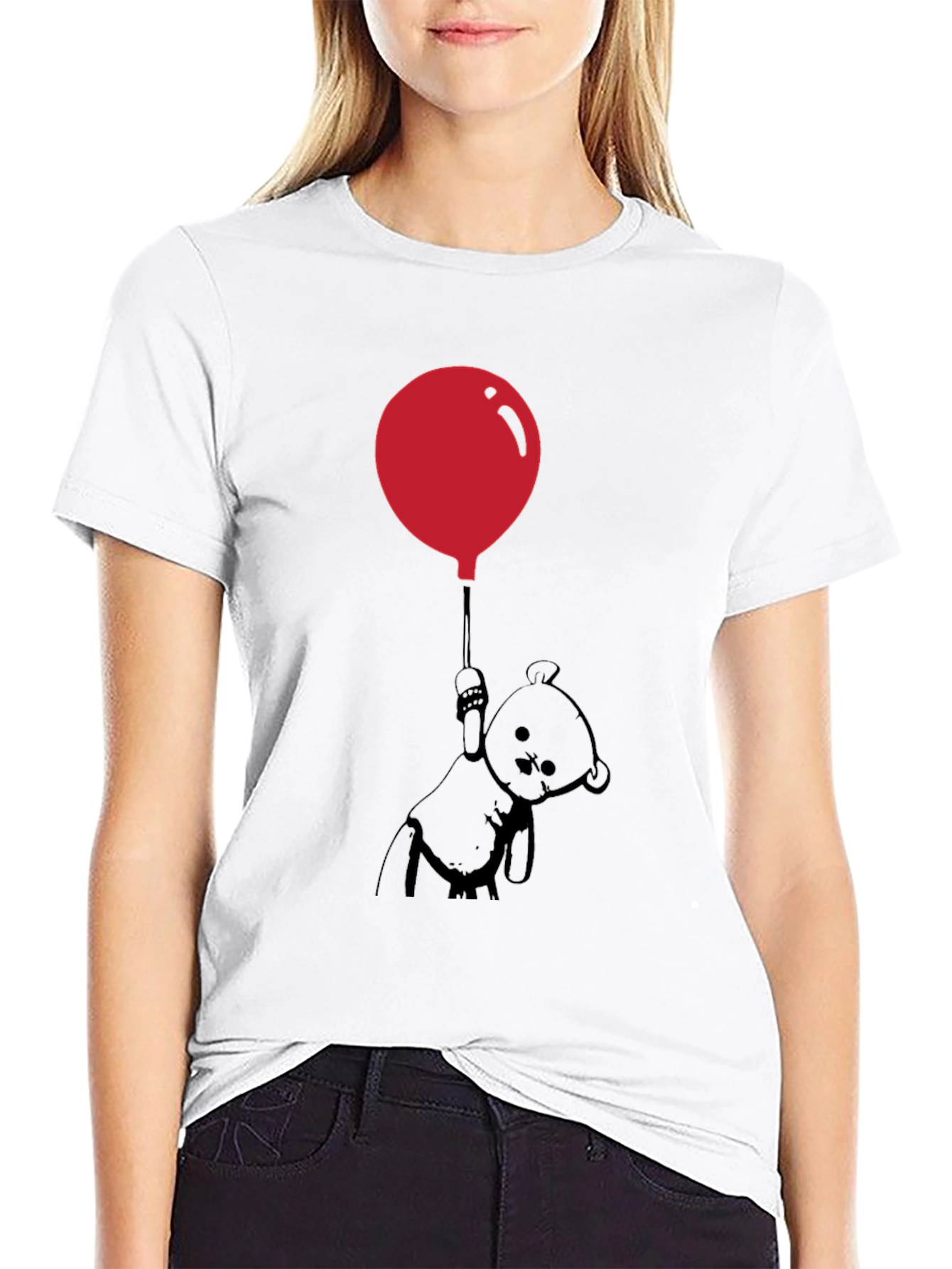 Black Whimsical Teddy Bear Balloon Graphic Tee - Black view 9