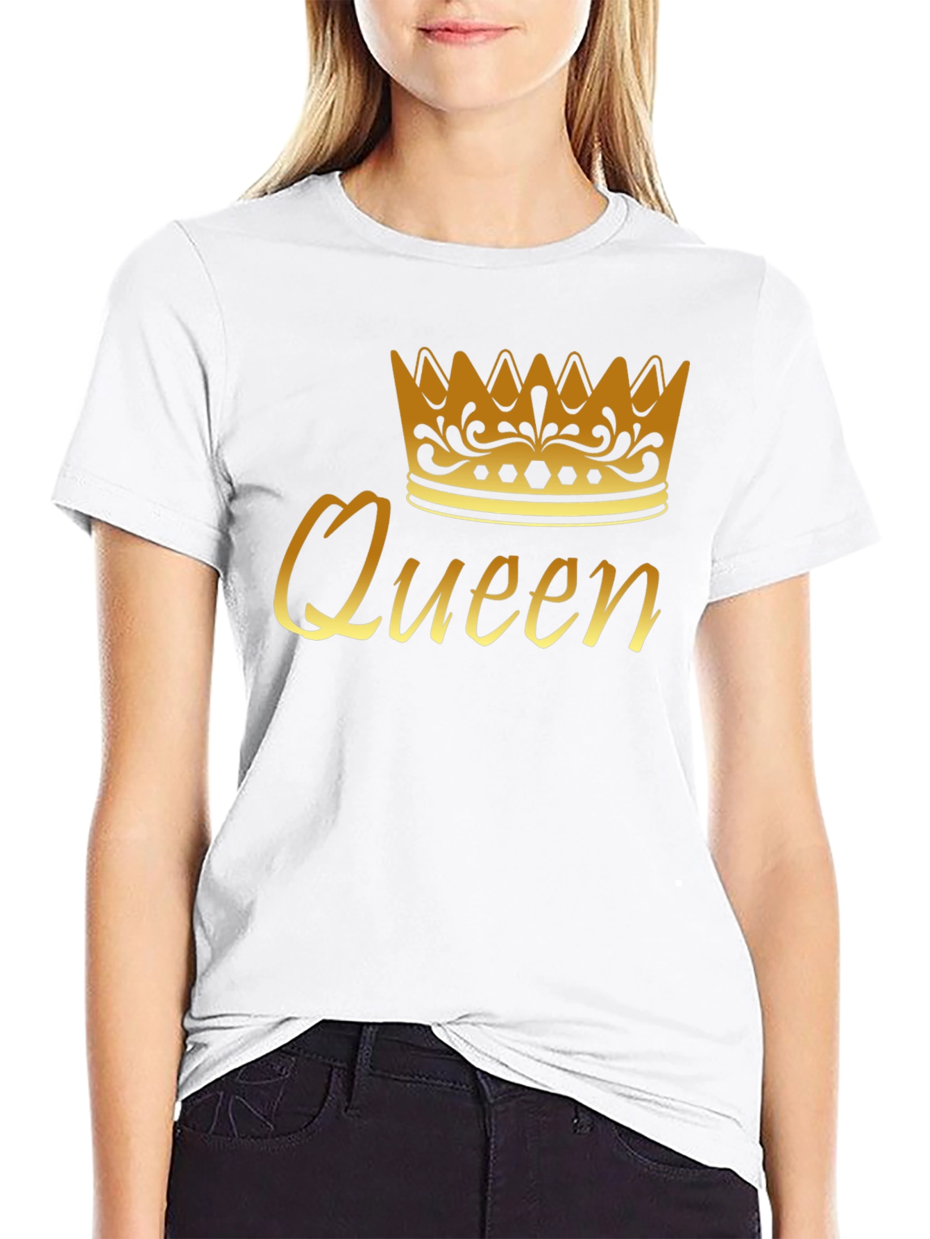 Queen Crown Graphic Tee - Gold Print Black T-Shirt - 9