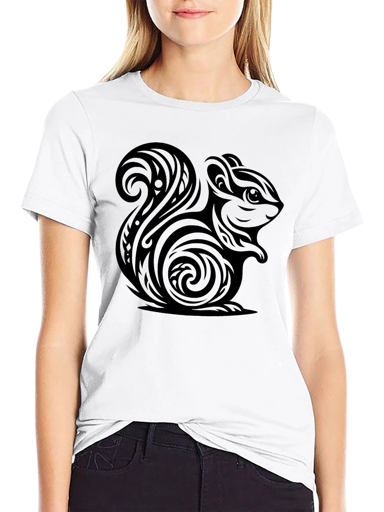 Black Tribal Squirrel Graphic Tee - Modern Black T-Shirt view 9