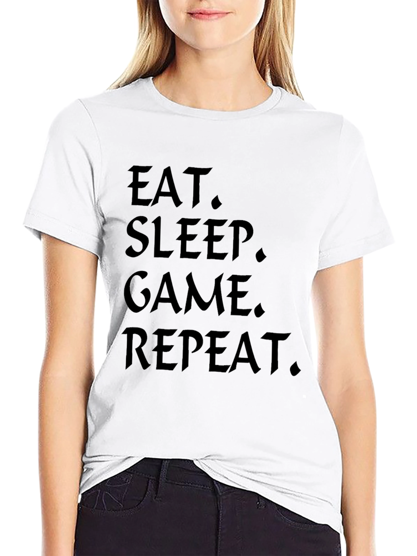 Black Eat Sleep Game Repeat Black T-Shirt view 9