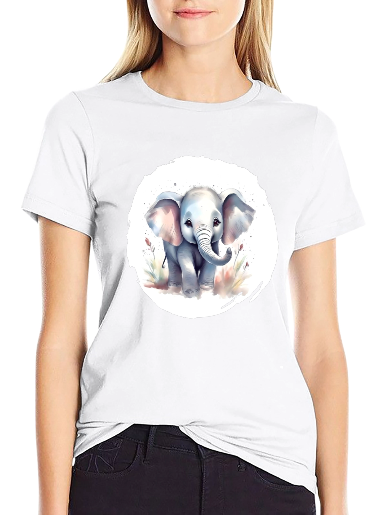 Black Cute Baby Elephant Graphic T-Shirt view 9
