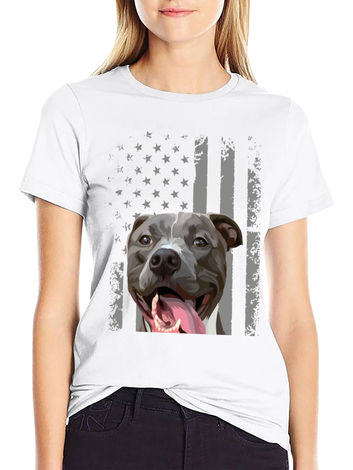 Black American Pitbull Flag T-Shirt view 9