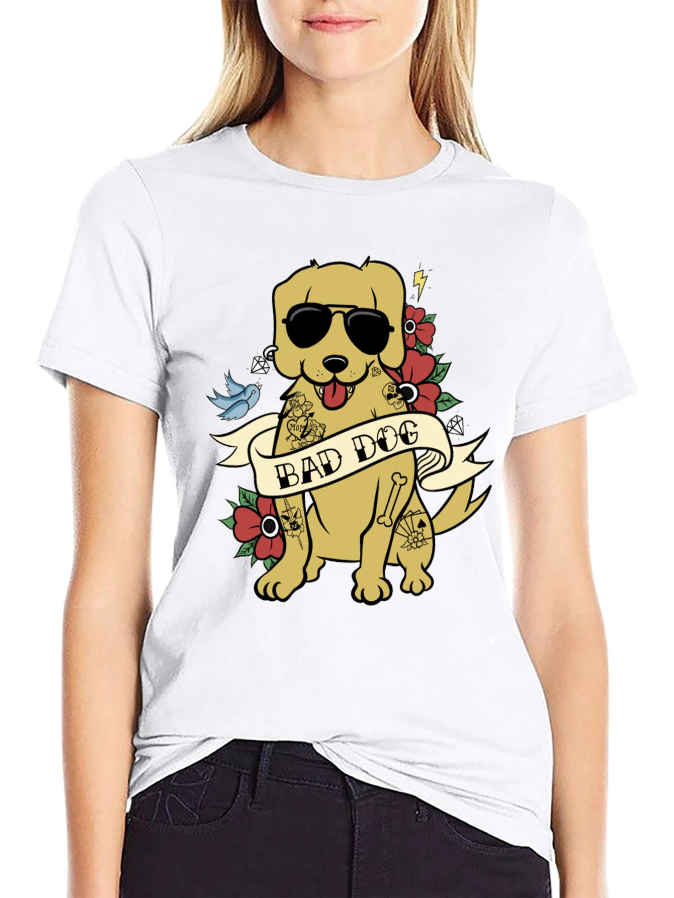 Bad Dog Graphic Tee - Funny Tattooed Dog T-Shirt - 9