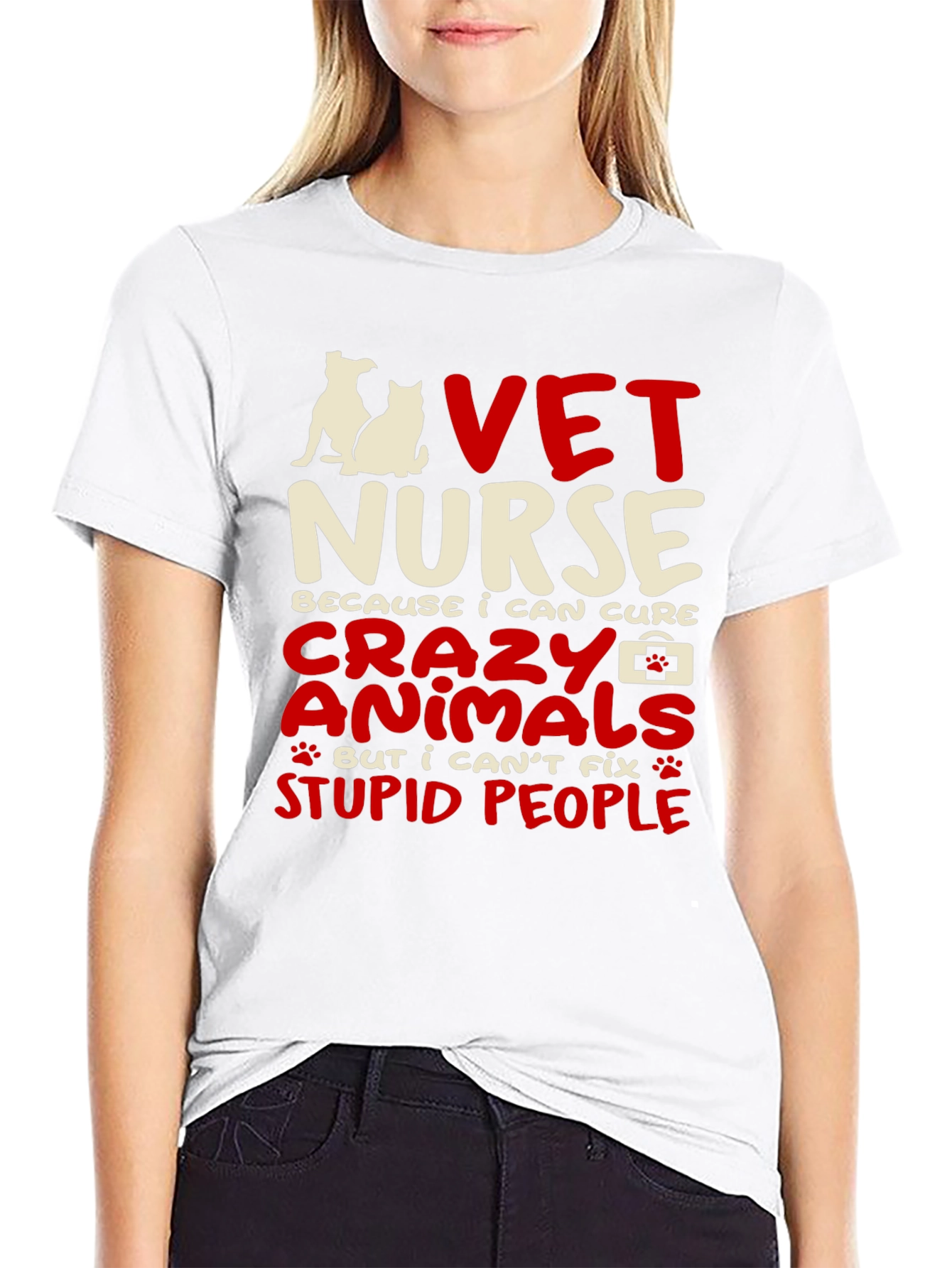 Black Vet Nurse T-Shirt: Cure Animals, Not Stupid People view 9