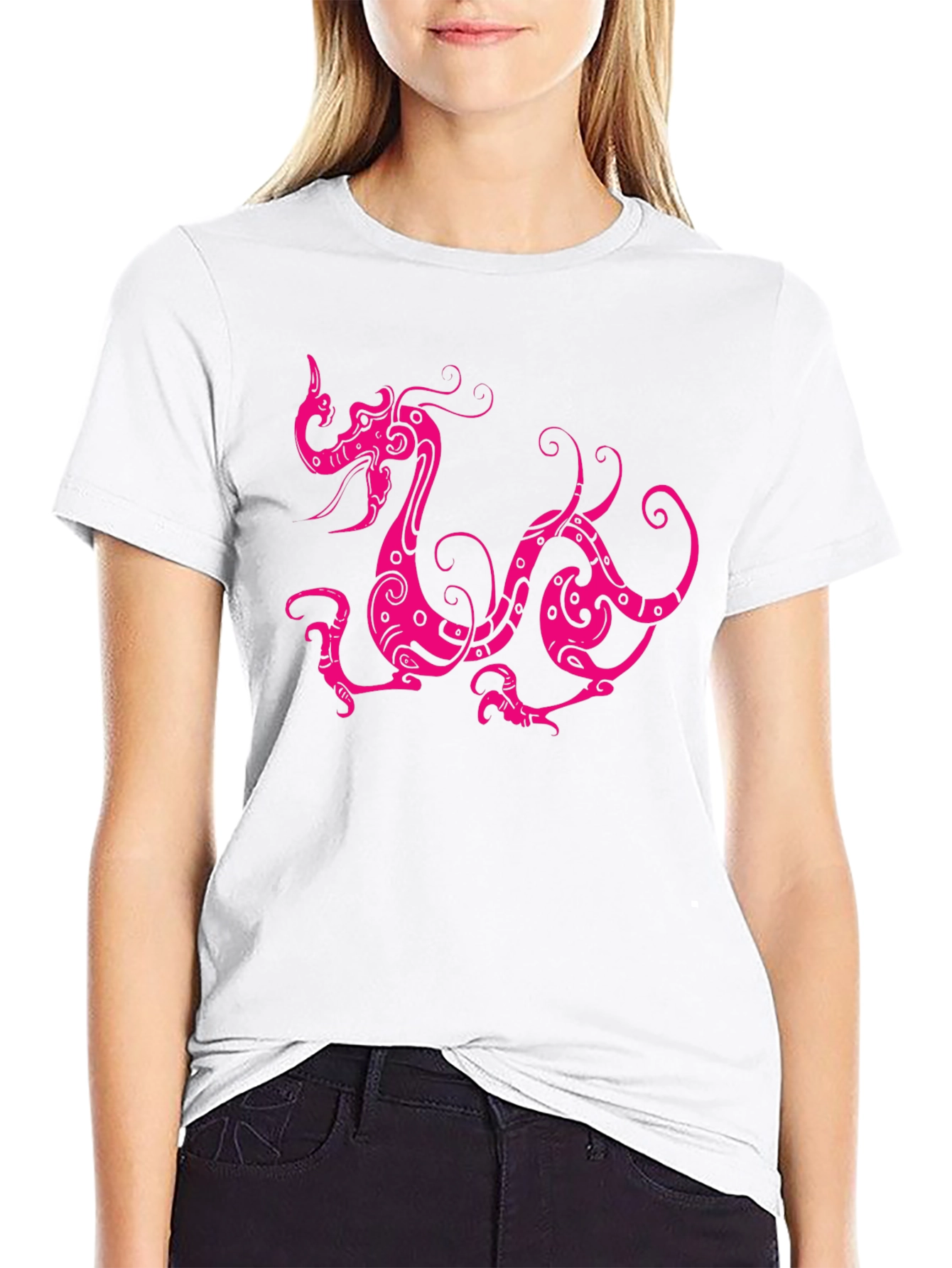 Black Black T-Shirt with Pink Dragon Design view 9