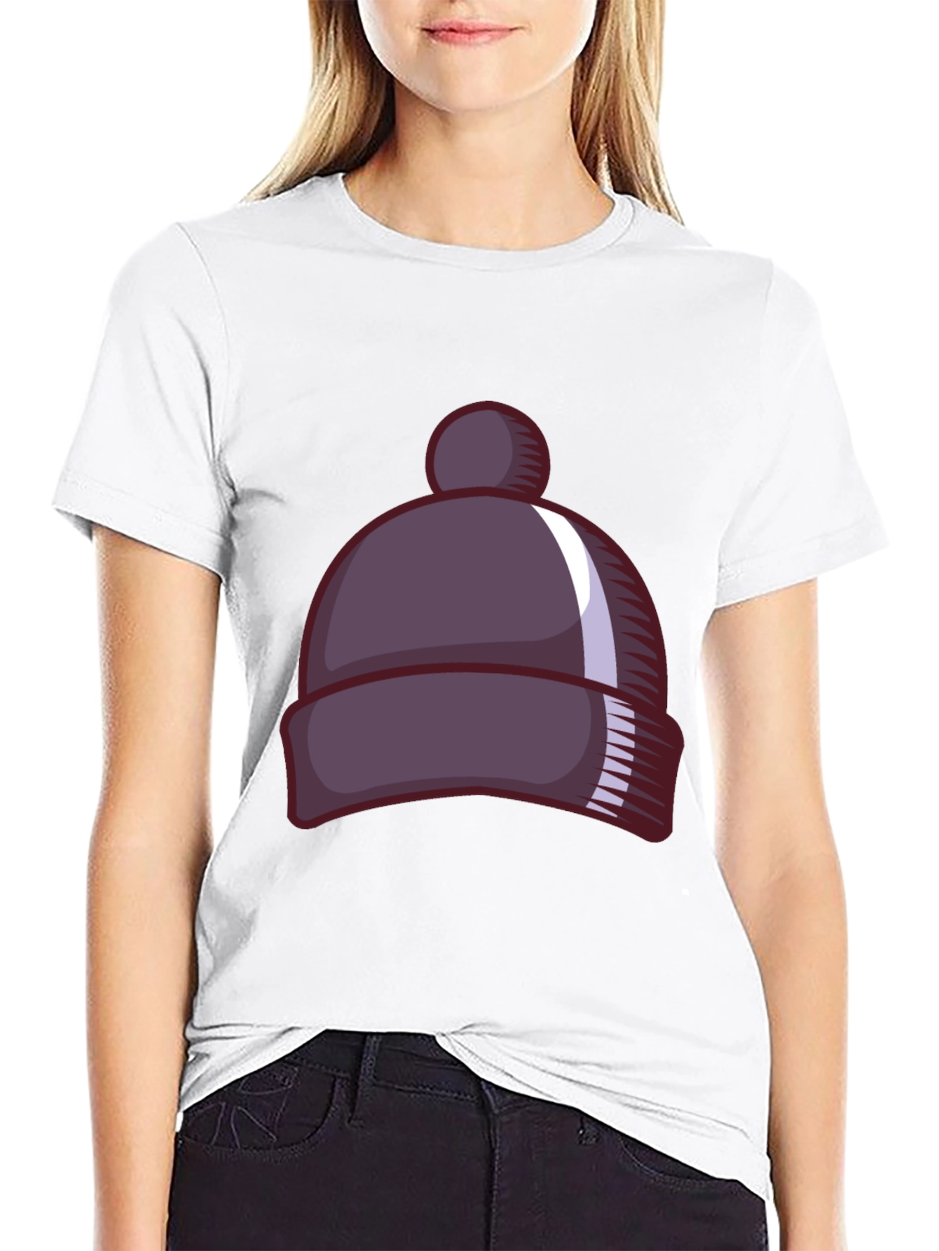 Black Cartoon Beanie Graphic Tee - Stylish Black T-Shirt view 9