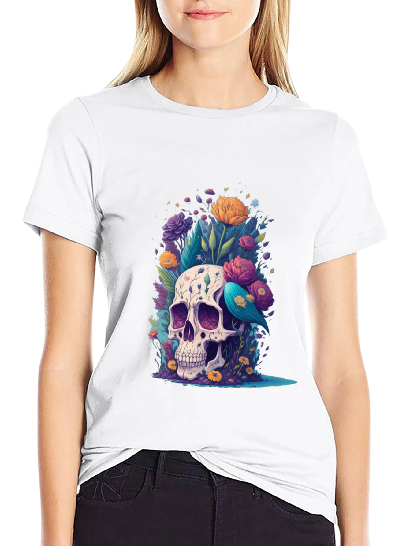 Black Floral Skull Graphic Tee - Stylish Comfort view 9