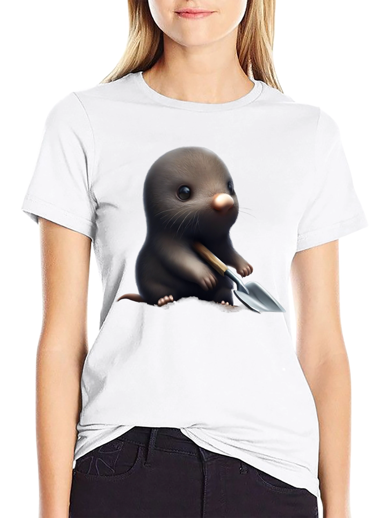 Black Cute Mole with Shovel Graphic T-Shirt view 9