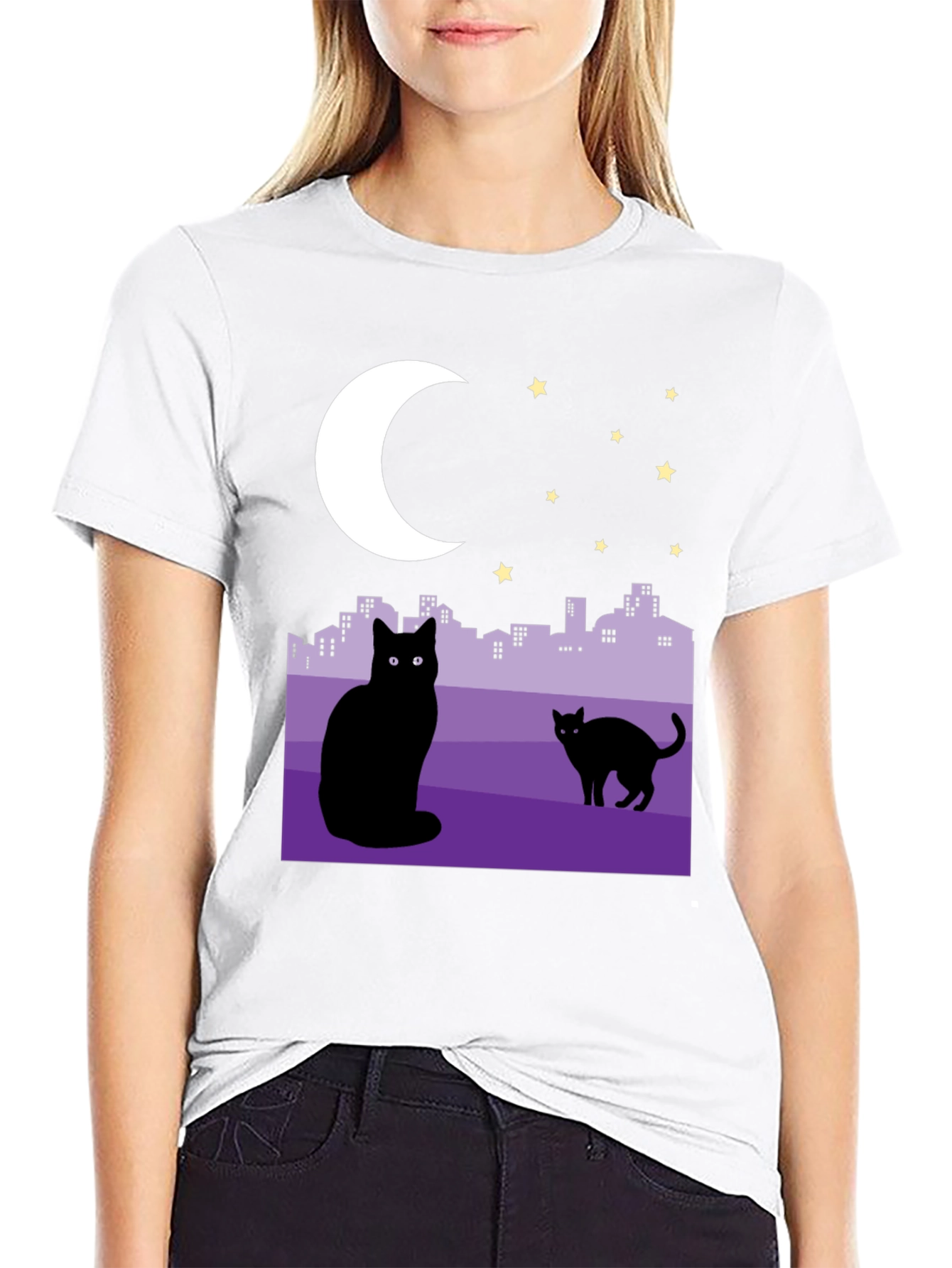 Black Cats Under the Moon Graphic T-Shirt view 9