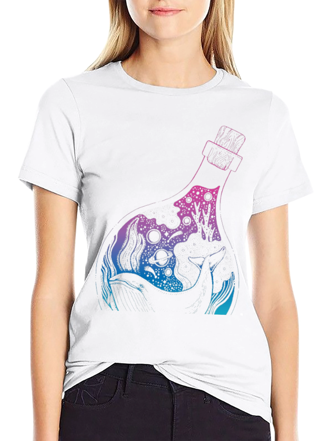 Black Whale Bottle Graphic Black T-Shirt view 9