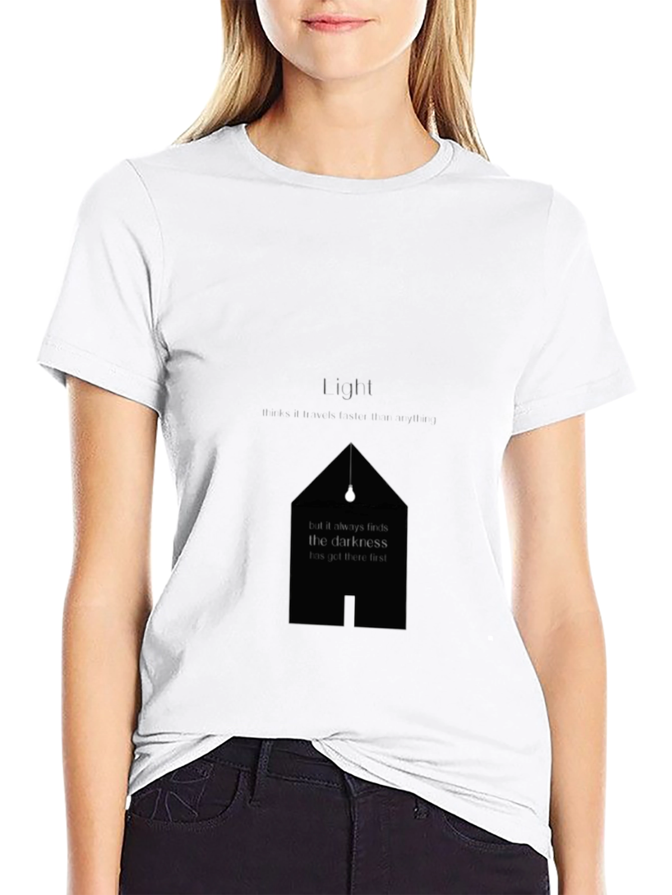 Black Modern 'Light' Graphic Print Black T-Shirt view 9