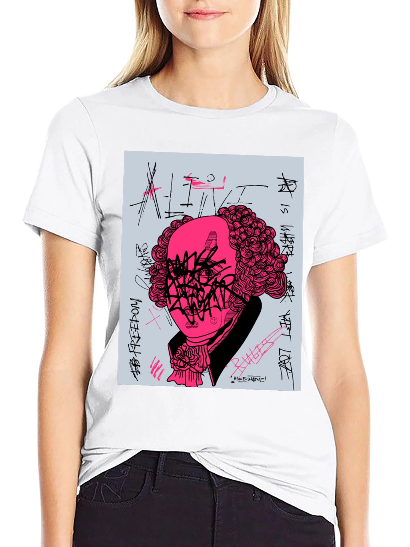 Black Graphic Print T-Shirt - Street Art Design view 9