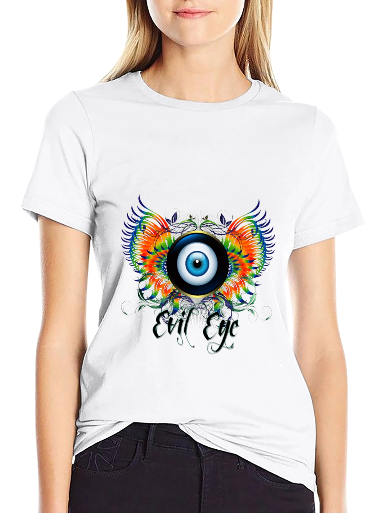 Black Evil Eye Graphic Print Black T-Shirt view 9
