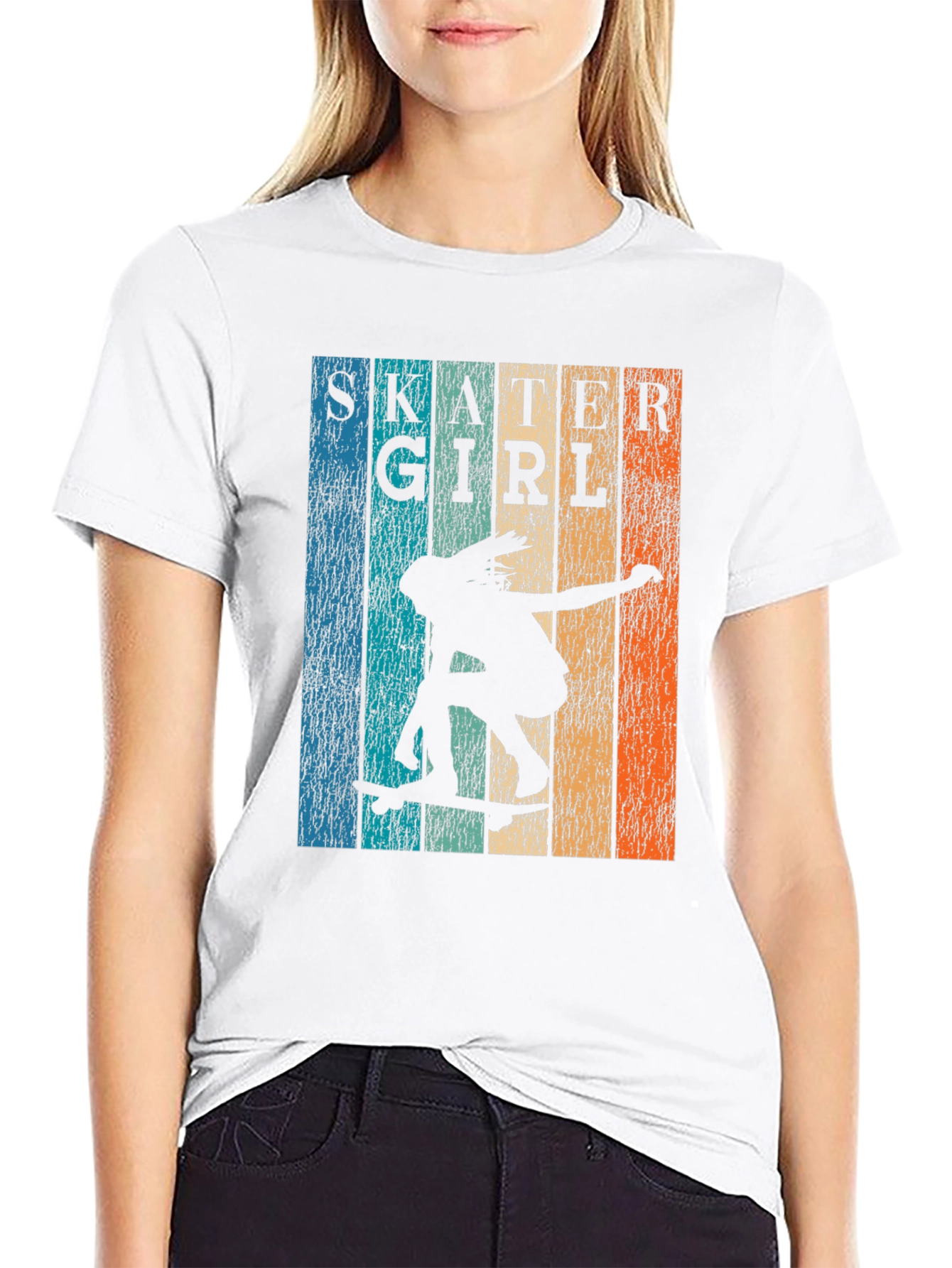Black Skater Girl Retro Graphic T-Shirt view 9