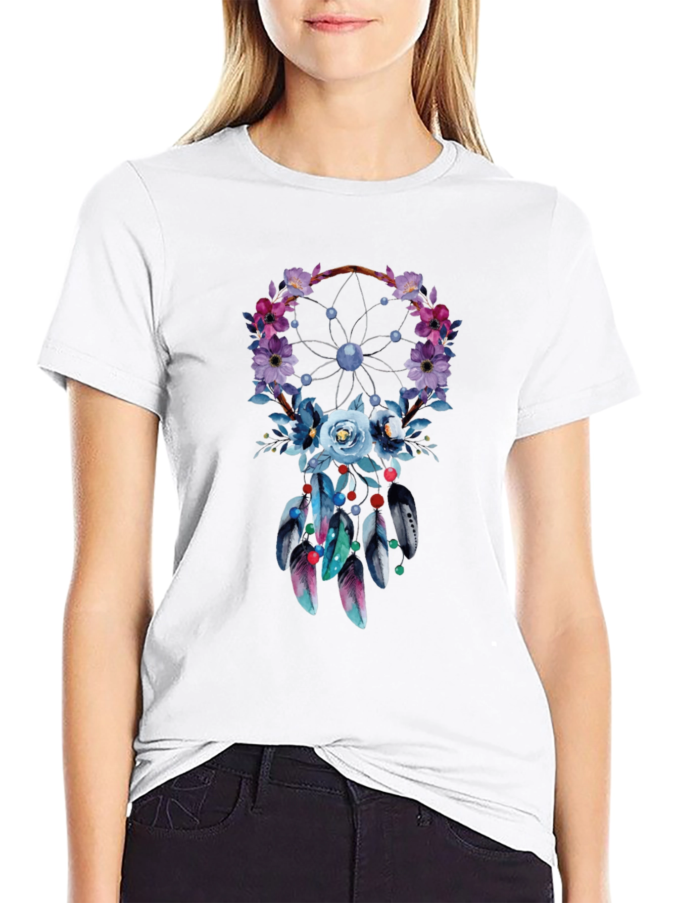 Black Floral Dreamcatcher Graphic Tee - Stylish Comfort view 9