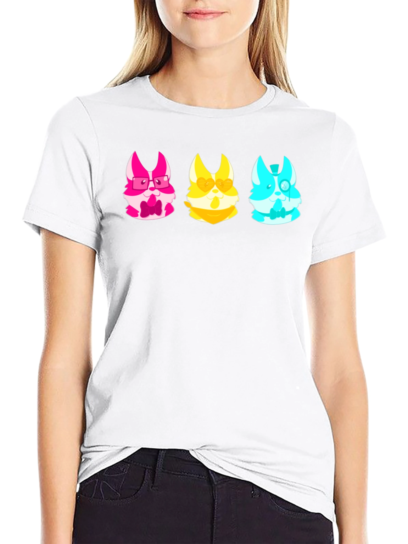 Black Trendy Tee with Kawaii Animal Character Trio view 9