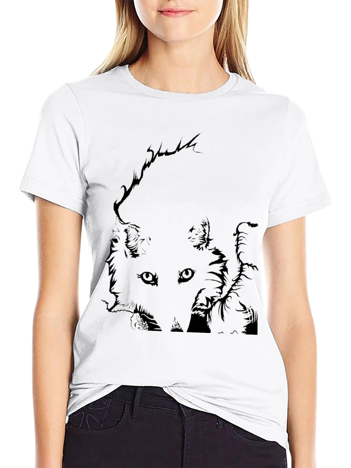 Black Black T-Shirt with Fox Graphic Print for Men view 9